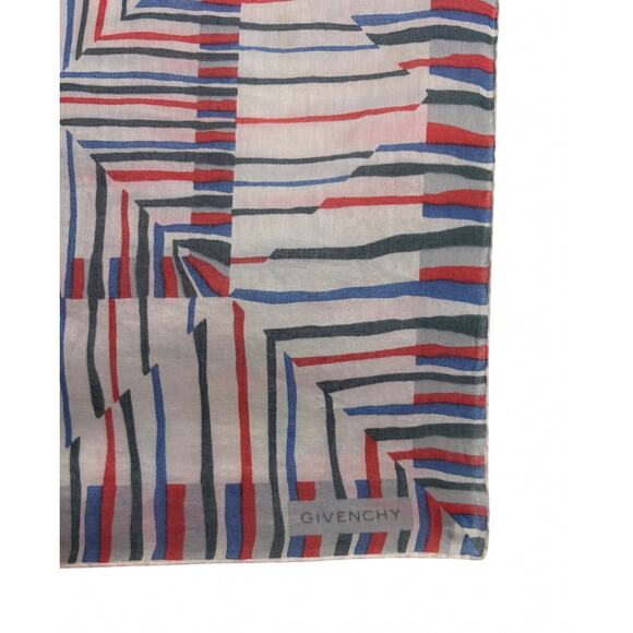 Givenchy Vintage Red White Blue Geometric Cotton Handkerchief Pocket Square 14” - Picture 6 of 6